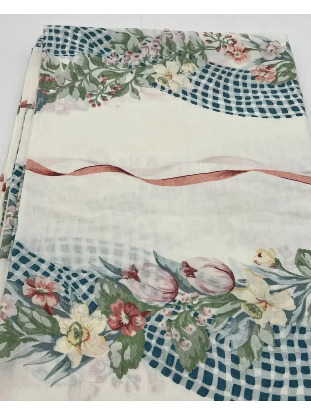 Vintage Lady Pepperell No Iron percale Floral Gingham Queen Flat Sheet Bedding